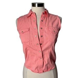 Vintage Xhilaration Sleeveless Western Snap Front Shirt Coral Pink Womens Small